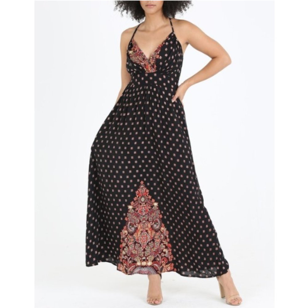 Angie Black Paisley Bohemian Maxi Dress B4Y27-W702 - Picture 3 of 5